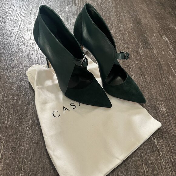 CASADEI Pointed Toe Cutout Stiletto Heels Dark Green Suede Leather Pumps - Picture 10 of 10